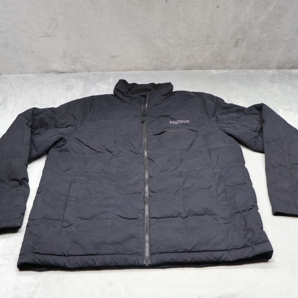 Marmot Down Jacket Mens Large Black Quilted Puffer Light Packable Insulated Warm